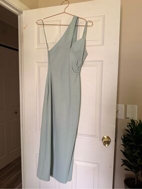 Abercrombie Asymmetrical One-Shoulder Midi Dress in Light Sage